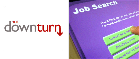 The Downturn logo and job search computer screen