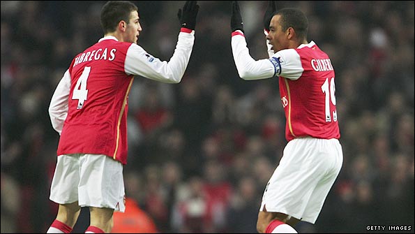 Cesc Fabregas and Gilberto Silva in their Arsenal days