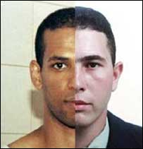 Fotomontagem da polícia mostrando os rostos de Jean Charles e Hussain Osman