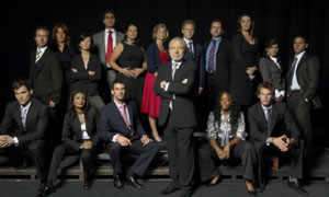 The Apprentice: Sir Alan Sugar with (L-R sitting) Ian Stringer, Shazia Waheb, Lee McQueen, Lindi Mngaza, Alex Wotherspoon, (L-R standing) Nicholas De Lacy Brown, Jennifer Celerier, Jennifer Maguire, Raef Bjayal, Claire Young, Lucinda Ledgerwood, Kevin Shaw, Simon Smith, Helene Speight, Sara Dhada and Michael Sophocles