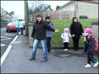 Schoolchildren crossing road