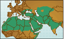 Part of world map showing UK, Europe, India and Africa
