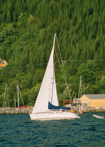 Niki under foresail only, just leaving Rosendal here, heading for Norheimsund.