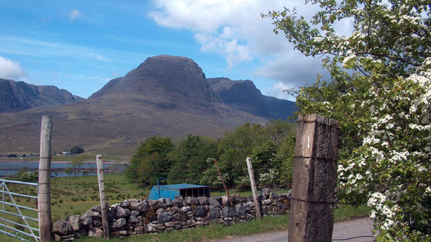 Looking across the head of Loch Kishorn to Sgurr a' Chaorachain in Applecross. Photograph taken by Andrew McEwan from Bearsden, Glasgow.