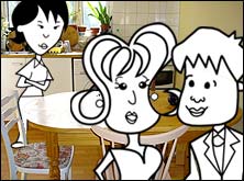 Helen, Alice and Tim in the kitchen