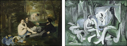 马奈和毕加索两版《草地上的午餐》