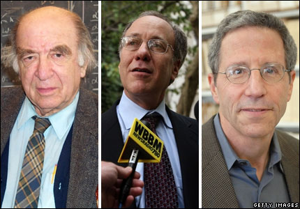2007 prize winners Leonid Hurwicz, Roger Myerson and Eric Maskin (L to R)