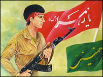 نقاشی دیواری از یک بسیجی جوان