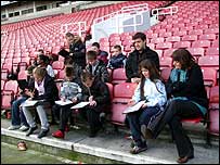 Author with group of pupils at Upton Park