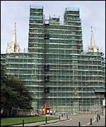 East Front covered in Scaffolding