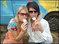 Festival-goers at Glastonbury 2005