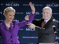 Cindy and John McCain at his victory rally in South Carolina