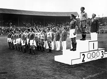 Medal ceremony for the 1948 Olympic football tournament
