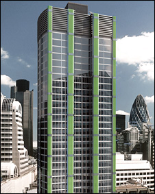 An artist's impression on a building using algae to capture carbon