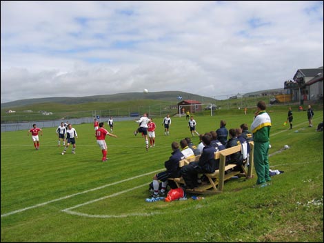 Football action as Guernsey play Greenland