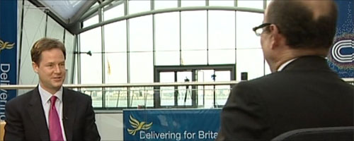 Nick Clegg being interviewed by Nick Robinson