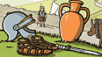 Illustrations of Roman sandals and helmet