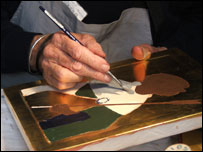 Detailed work on new icon of St Edmund