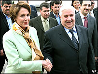Nanci Pelosi e o ministro do Exterior da Síria, Walid Moallem