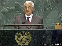 O presidente palestino Mahmoud Abbas em discurso na ONU