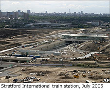 An aerial view of the new Stratford International train station, July 2005