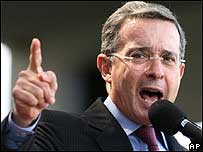 O presidente da Colômbia, Álvaro Uribe