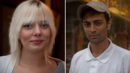 Pizzaman actors Ruth Giblet (Becky) and Sunny Patel (Taj). Photo: Alys Griffiths