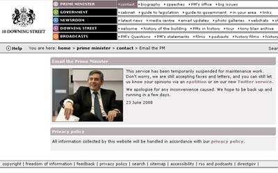 Screengrab: Prime Minister Gordon Brown email out of service