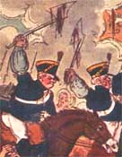Detail depicting a scene from the Peterloo Massacre painted by George Cruikshank