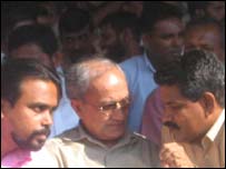 JVP leader Wimal Weerawansa (L), Somawansa amarasinghe and Ramalingam Chandrasekar in a public rally
