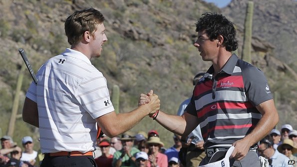 Hunter Mahan (left) and Rory McIlroy