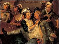 William Hogarth, A Rake's Progress (1734) Scene 3: The Rake at the Rose Tavern : Reprodução