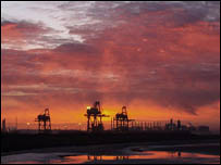 Red sky over South Gare