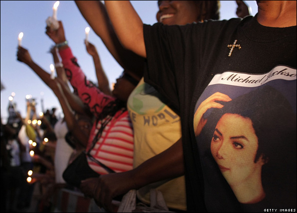 Fans of Michael Jackson hold a candlelight vigil for the singer