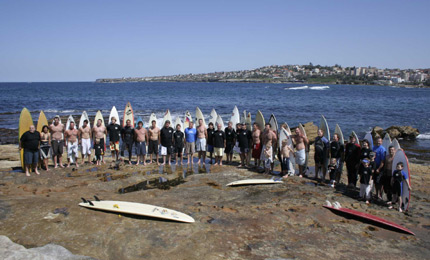 The Clovelly "Family" gather at their local break to remember local legend Rob Muzic...