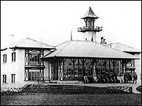 The original Old Trafford pavilion in 1857