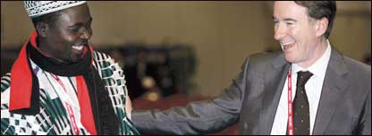 EU Trade commissioner and Chadian delegate Baigong Pahimi at a WTO conference