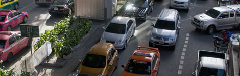 A noisy street scene in Bangkok, Thailand