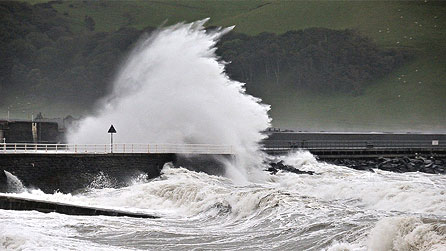 Aberystwyth at high tide by John Mason.