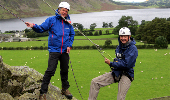 Chris Jackson abseiling above Buttermere, Cumbria