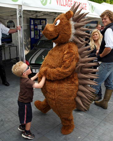 Spike the hedgehog making a new friend at the Road Safety Village.