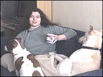 Mary Jane sitting with her dogs