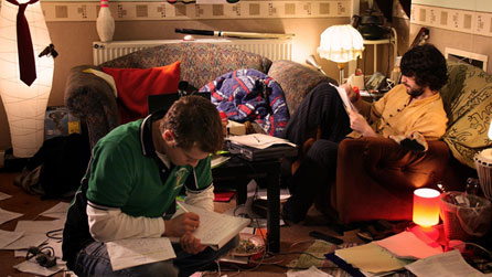 Production photograph from Big Font. Large Spacing featuring James Kristian and Gareth Aldon, courtesy 33Story Productions.