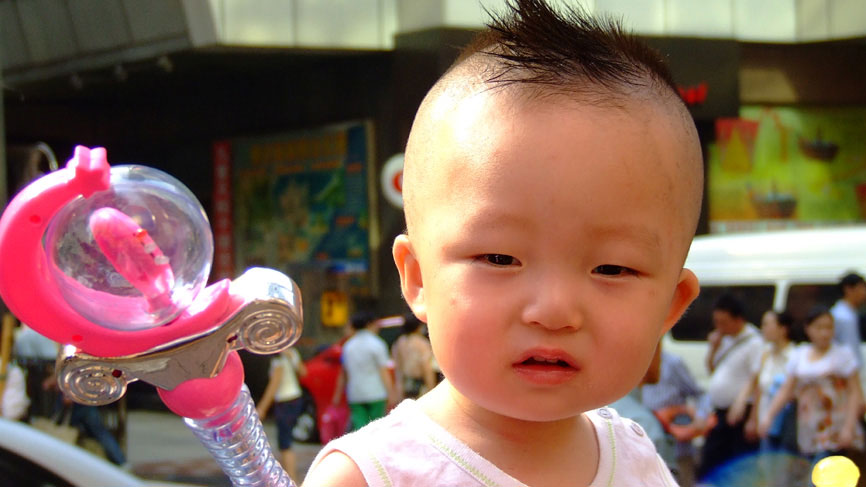 Baby with a mohawk - Beijing.