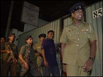 Police at the Sudaroli office after a bomb attack on Monday
