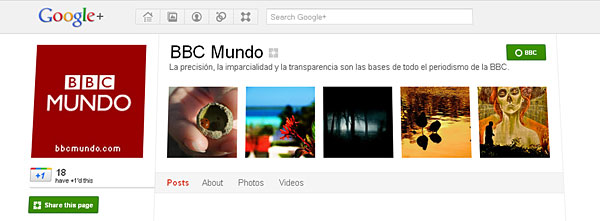 Página de BBC Mundo en Google+