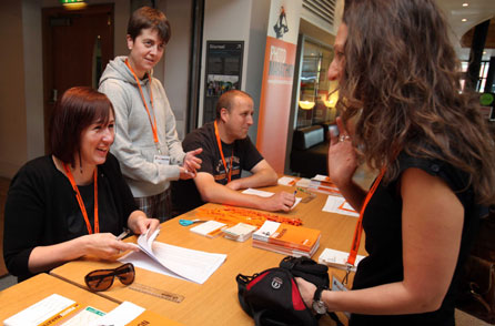 Checking in during the Photomarathon registration process at the Wales Millennium Centre