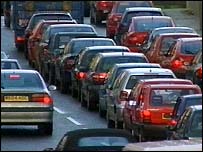 Cars stuck in traffic jam