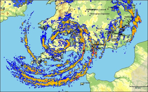 Rainfall radar for 1030hrs, Sunday 29 November 2009 (Photo: Met Office imagery)