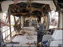 Interior de trem destruído nos ataques de 11 de março em Madri